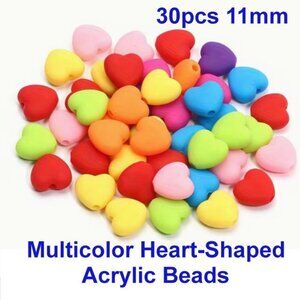 Multicolor Heart-Shaped Acrylic Beads 30pcs 11mm Large Hole